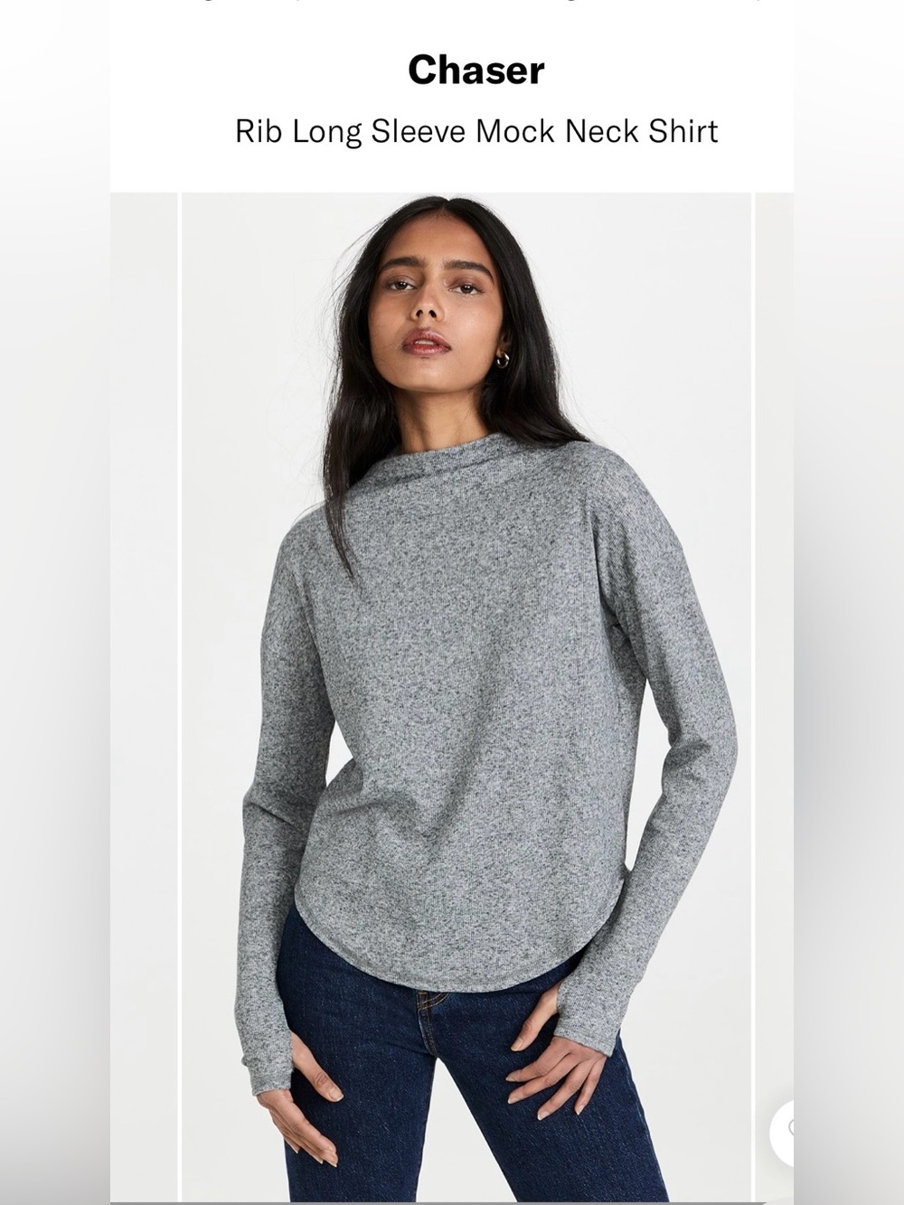 Chaser Sz M Ribbed Heather Gray Long Sleeve Mock Neck Sweater Top